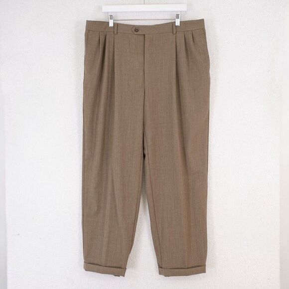 Pronto Uomo Wool Brown‎ Dress Pants 40/31 High Rise Pleated Cuffed Lined - Picture 1 of 9